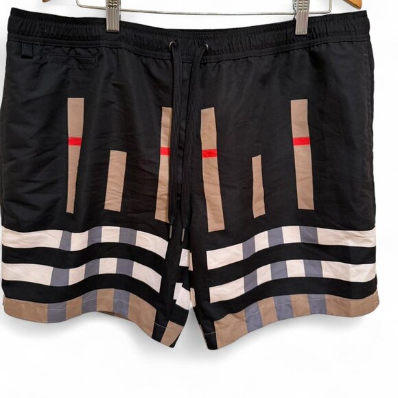 BNWT Burberry London England Black & Tan Nova Check Plaid Swim Trunks - Picture 1 of 6